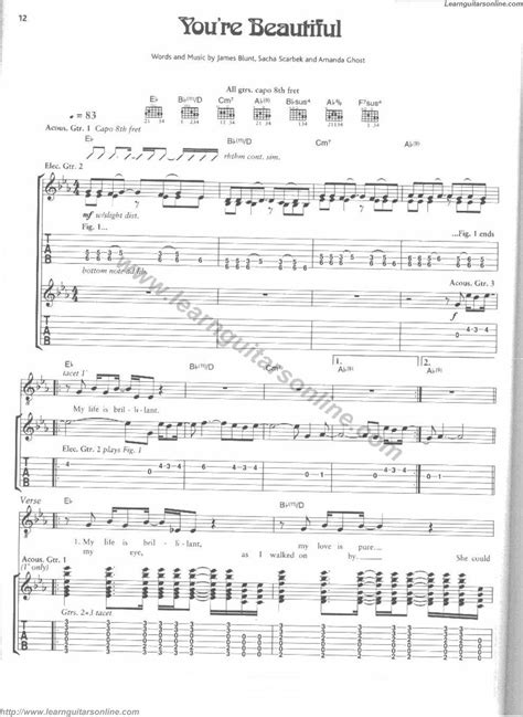 You are beautiful by James Blunt Guitar Tabs Chords Sheet Music Free ...