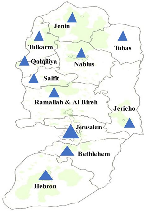 Map of the West Bank showing the governorates (the map was modified ...