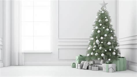 Premium AI Image | A christmas tree with silver balls and silver balls on top of it.