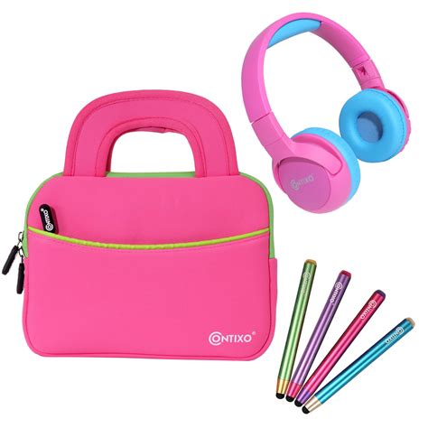 Contixo Kids Tablet Accessories Bundle - Kids Safe 85dB Bluetooth Headphone, 4 Colors Stylus ...