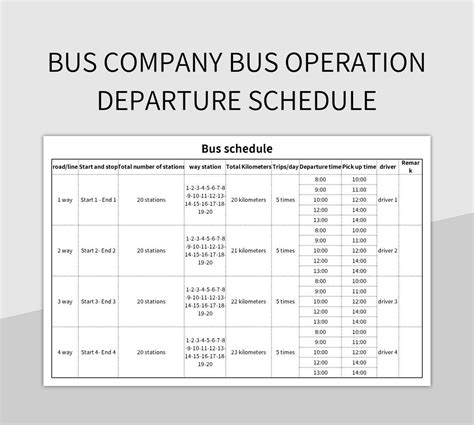 Bus Company Bus Operation Departure Schedule Excel Template And Google ...