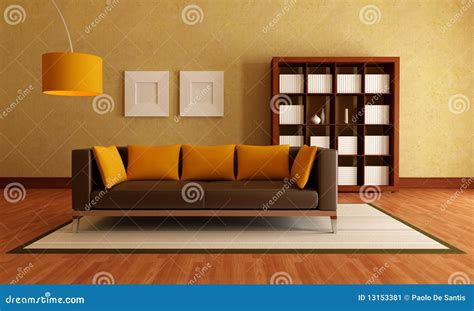 Brown And Orange Living Room Stock Image - Image: 13153381