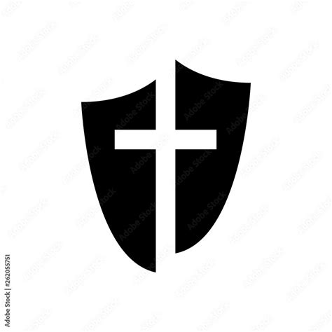 Cross and shield of faith christian church vector logo. Missionary icon ...