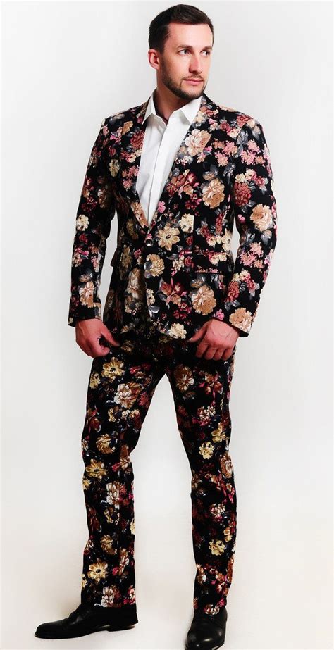 Two Piece Men Suits Floral Print Cotton Fashion Stylish | Mens floral ...