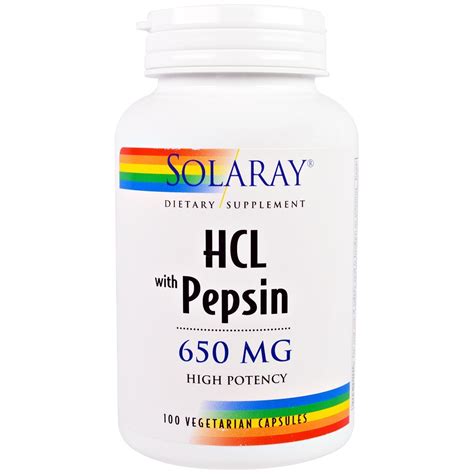 Solaray, HCL with Pepsin, 650 mg, 100 Vegetarian Capsules | By iHerb