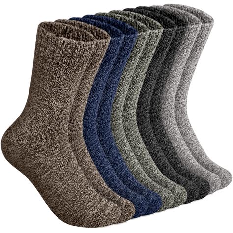 Mens Merino Wool Socks Winter Warm Hiking Thick Thermal Cozy Boot Crew Comfy Socks 5 Pairs ...