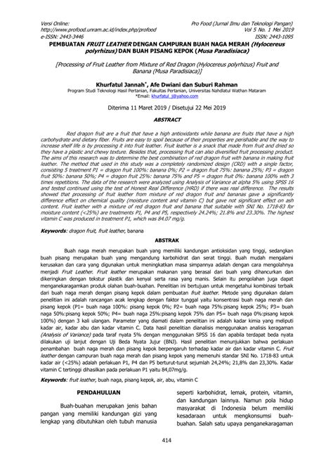 (PDF) PEMBUATAN FRUIT LEATHER DENGAN CAMPURAN BUAH NAGA MERAH (Hylocereus polyrhizus) DAN BUAH ...