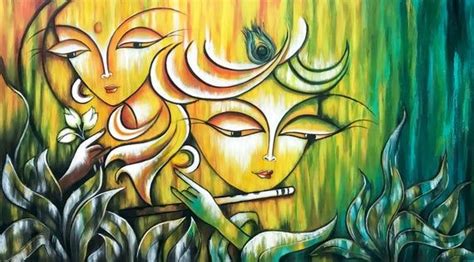 Radha Krishna Painting Indian art Hindu God Modern India image 2 | Painting canvases, India ...