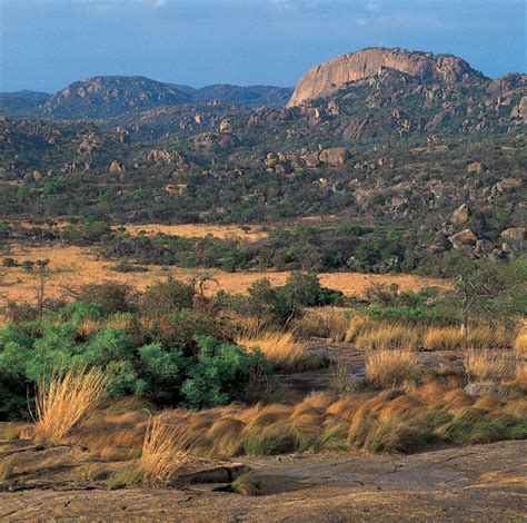 Ancient granite formations mark the landscape of the Matopo Hills of ...