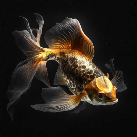 Premium Photo | Golden Koi Fish Swimming in a Dark Pond