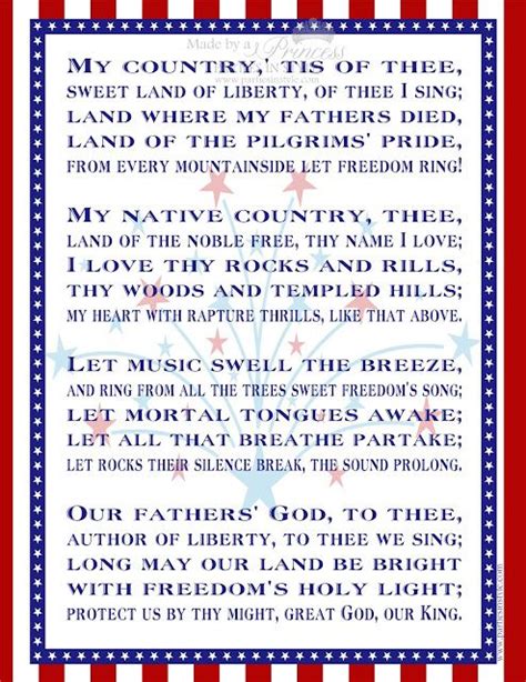 Free Printable: My Country 'Tis of Thee | Patriotic words, Patriotic, Kids songs