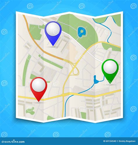 Folded Maps with Color Point Markers Stock Vector - Illustration of ...