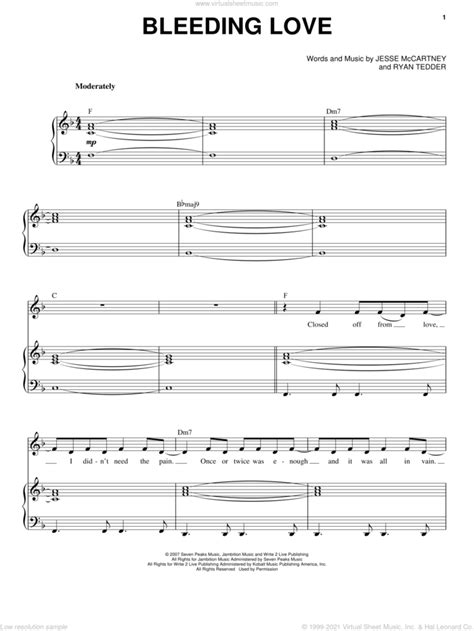 Bleeding Love sheet music for voice and piano (PDF-interactive)