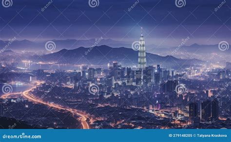 Skyline of Seoul city stock illustration. Illustration of landscape ...