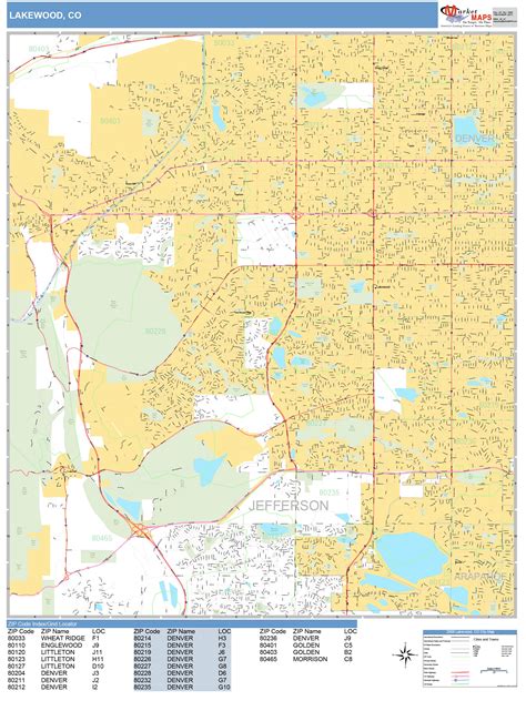 Lakewood Colorado Wall Map (Basic Style) by MarketMAPS - MapSales