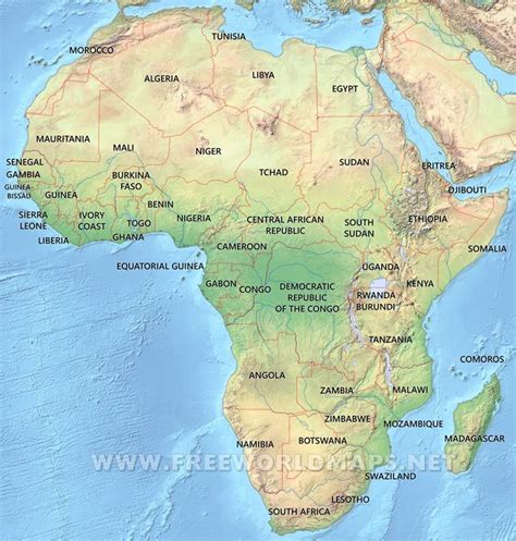 Africa Physical Map with Major Cities