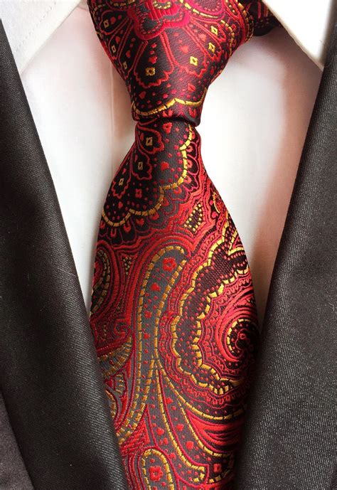 Aliexpress.com : Buy High Quality Paisley Red Yellow Floral Mens Silk Tie 100% Jacquard Woven ...