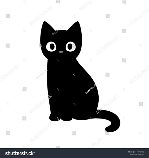 Cartoon black cat drawing. Simple and cute kitten silhouette, Halloween vector illustration ...