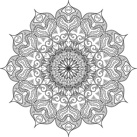 A floral ornamental Mandala design in a circle. It is used for tattoo ...