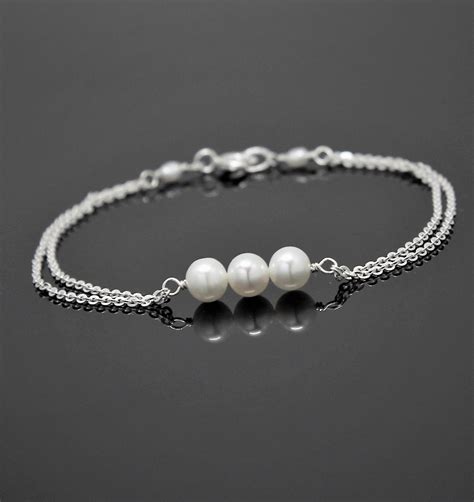 Freshwater PEARL Bracelet-sterling SILVER Three Pearls - Etsy