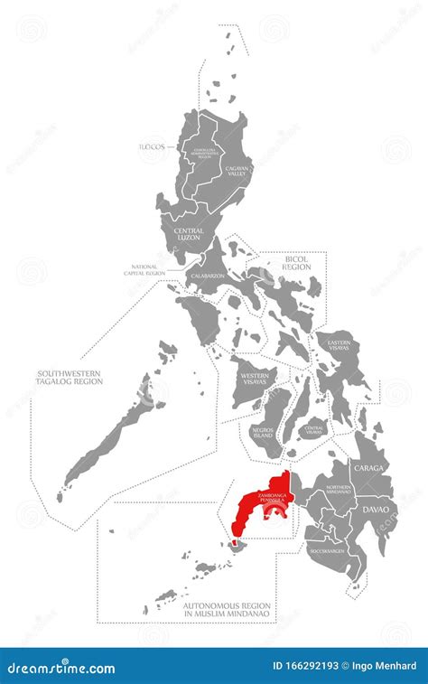 Zamboanga Peninsula Red Highlighted in Map of Philippines Stock Illustration - Illustration of ...