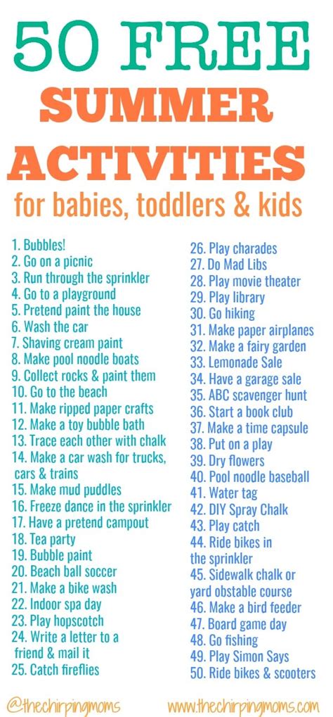 50 Free Summer Activities for Kids At Home - The Chirping Moms