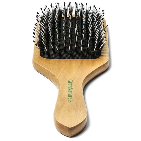 GranNaturals Boar + Nylon Bristle Paddle Hair Brush - Large Natural Flat Square Wooden Hairbrush ...