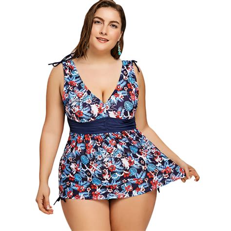 Plus Size Floral Tankini Women Swimsuit Padded Flower Print Two Piece Bathing Suit Empire Waist ...