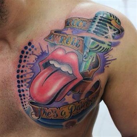 Awesome rolling stones logo tattoo on shoulder