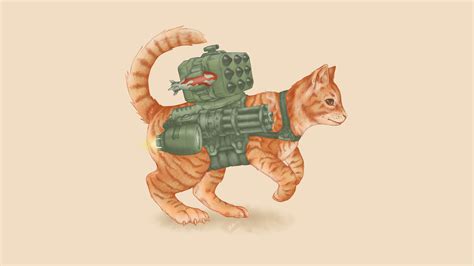 Wallpaper cat Machine guns missile system animal Painting Art