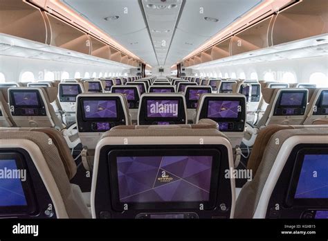 Etihad Airways aircraft cabin interior - Boeing 787 Stock Photo - Alamy