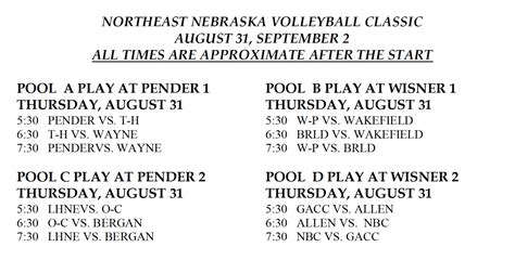 Dr. Cerny's B-R Hype: Northeast Nebraska Volleyball Tournament Schedule