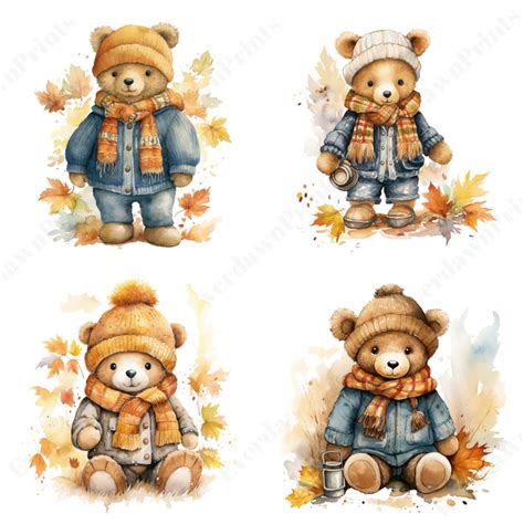 35 Fall Teddy Bear Clipart, Teddy Bear Clipart, Autumn Teddy Bear ...