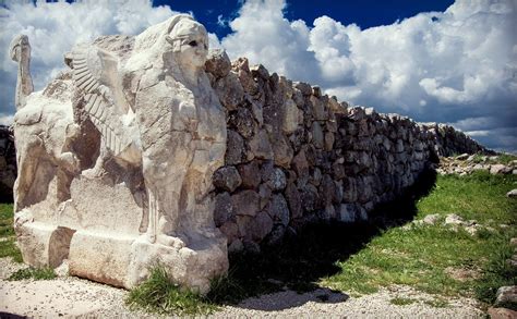 The Sphinx gate at Hattusa. The Sphinxes are a pair and originally one was taken to Germany in ...