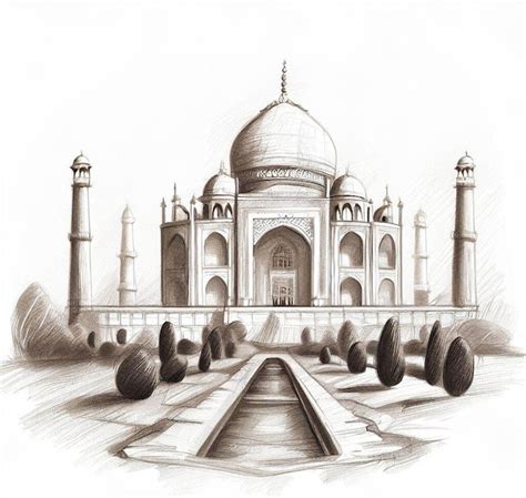 Premium Photo | A pencil sketch drawing of a the Taj Mahal