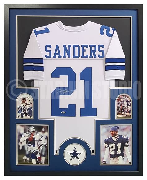 Deion Sanders Autographed Framed Cowboys White Jersey - The Stadium Studio