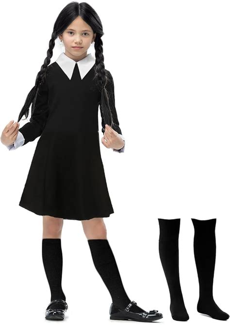 Girls Wednesday Addams Costume Dress Kids Family Halloween Costumes Long Sleeve Pugsley Cosplay ...