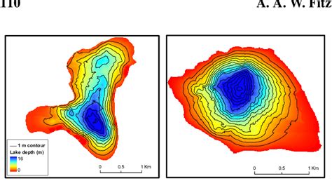 Bathymetry maps of lake F and lake Z, data from which was used to ...