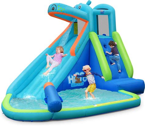 Amazon.com: BOUNTECH Inflatable Water Slide, 5 in 1 Hippo Giant Water ...