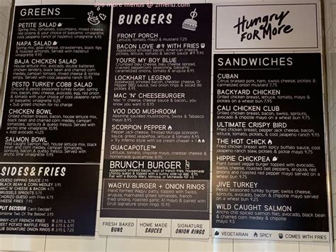 Menu at GRUB BURGER BAR, Whittier