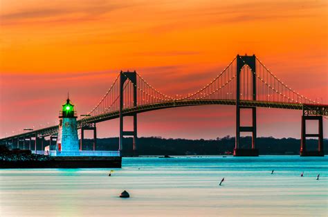 Download Claiborne Pell Bridge Rhode Island Newport Orange (Color) Sky ...