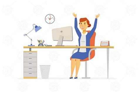 Happy female office worker - cartoon character by BoykoPictures on Envato Elements