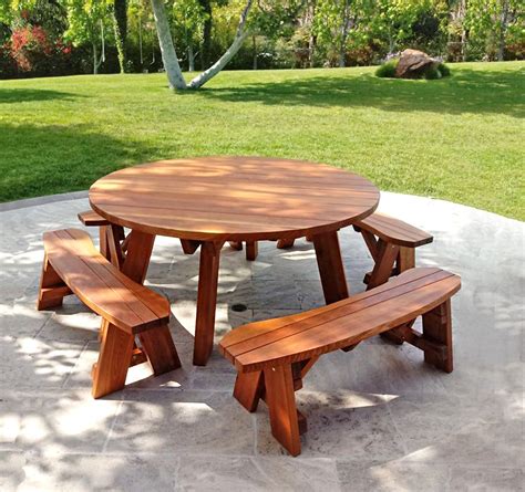 Round Wooden Picnic Table with Detached Benches