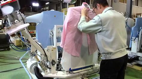 YAC automatic shirt press ironing machine, shirt laundry factory - YouTube