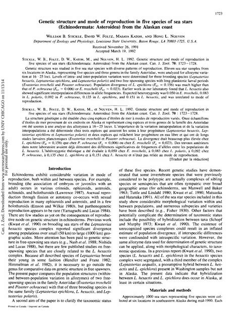 (PDF) Genetic structure and mode of reproduction in five species of sea stars (Echinodermata ...