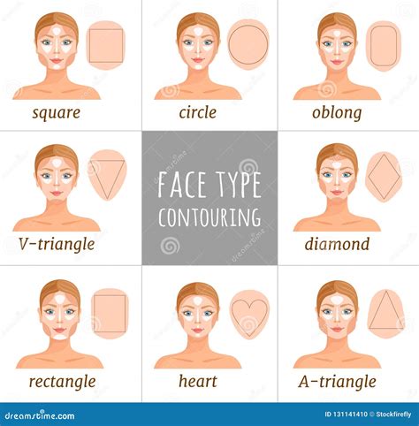 The Rules of Applying Contouring To Various Female Faces. Vector. Stock Vector - Illustration of ...