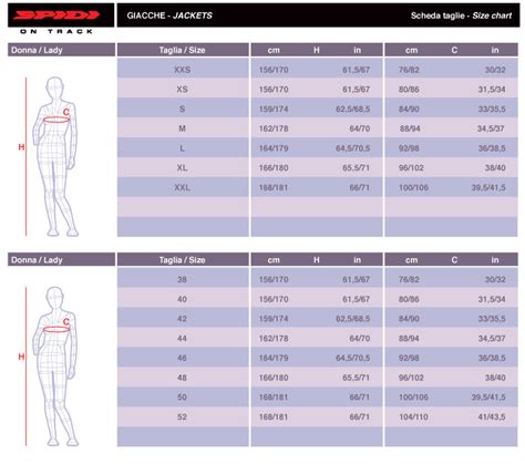 Spidi Women's Jacket Size Chart