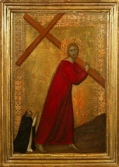 File:'Christ Bearing the Cross, with a Dominican Friar', tempera on panel painting by Barna da ...