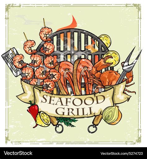 Bbq grill label design - seafood Royalty Free Vector Image