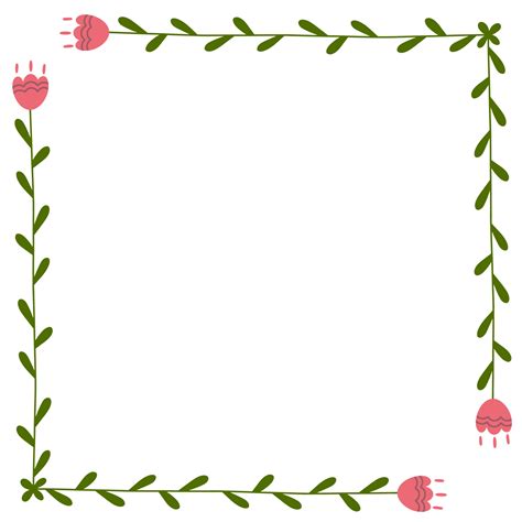 Simple frame with flowers and leaves in cartoon doodle flat style ...